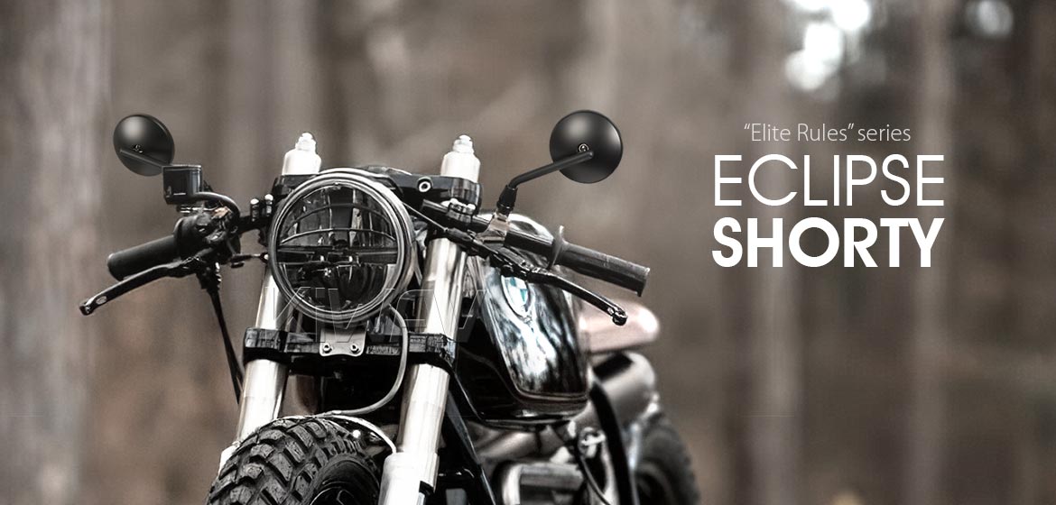 KiWAV motorcycle mirrors Eclipse black steel short stem for BMW 10mm 1.5 pitch bikes Magazi