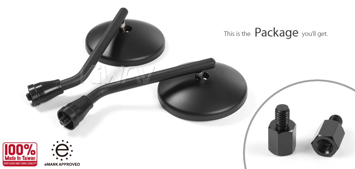 KiWAV motorcycle mirrors Eclipse black steel short stem for BMW 10mm 1.5 pitch bikes Magazi