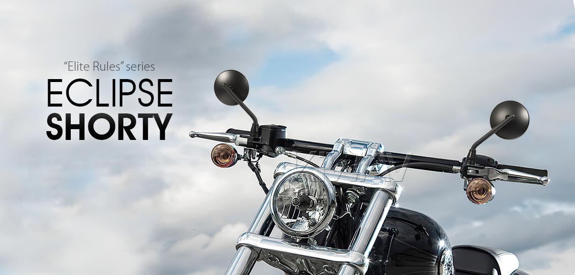 KiWAV motorcycle mirrors Eclipse black steel short stem for Harley Davidson bikes Magazi