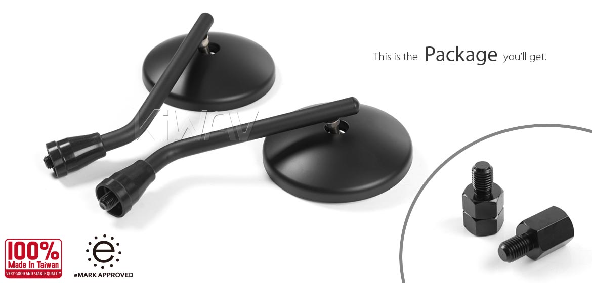 KiWAV motorcycle mirrors Eclipse black steel short stem for Yamaha 10mm reverse thread bikes Magazi