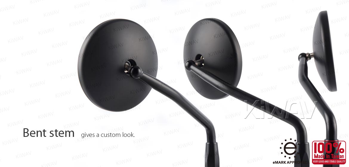 KiWAV ATV rear view mirrors Eclipse black for 7/8 inch handlebar mount with black aluminum clips