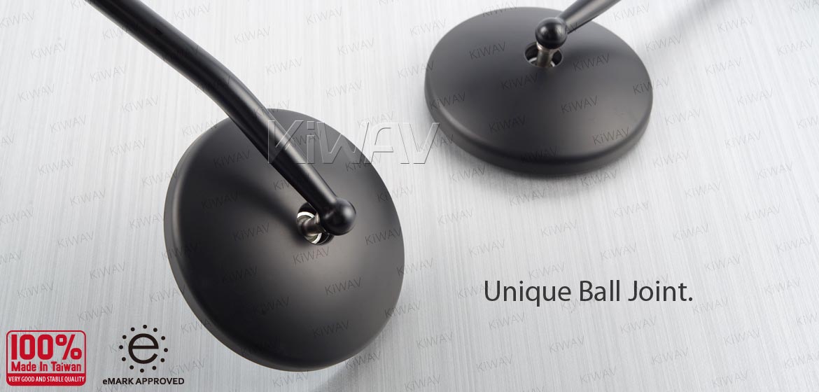KiWAV ATV rear view mirrors Eclipse black for 7/8 inch handlebar mount with black aluminum clips