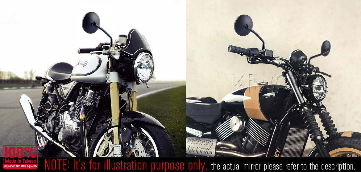 KiWAV Eclipse black motorcycle mirrors fit Yamaha