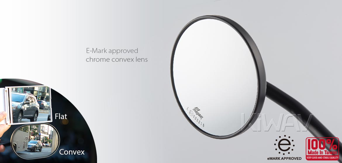 KiWAV Eclipse black motorcycle mirrors for Triumph with 22mm handlebar and M10 mirror threads