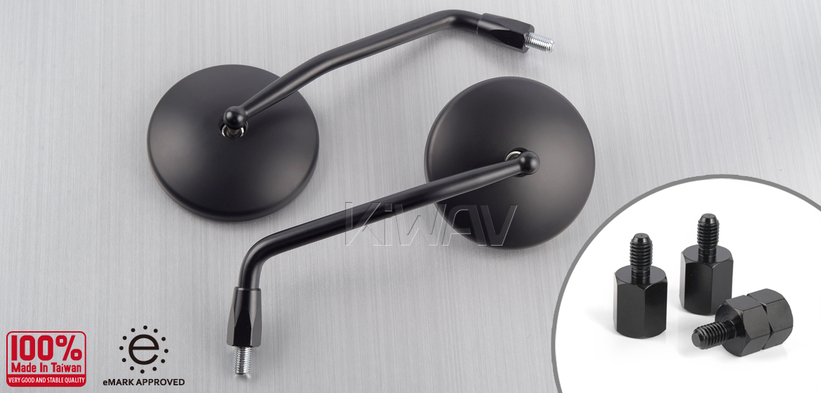 KiWAV Eclipse black motorcycle mirrors fit scooter