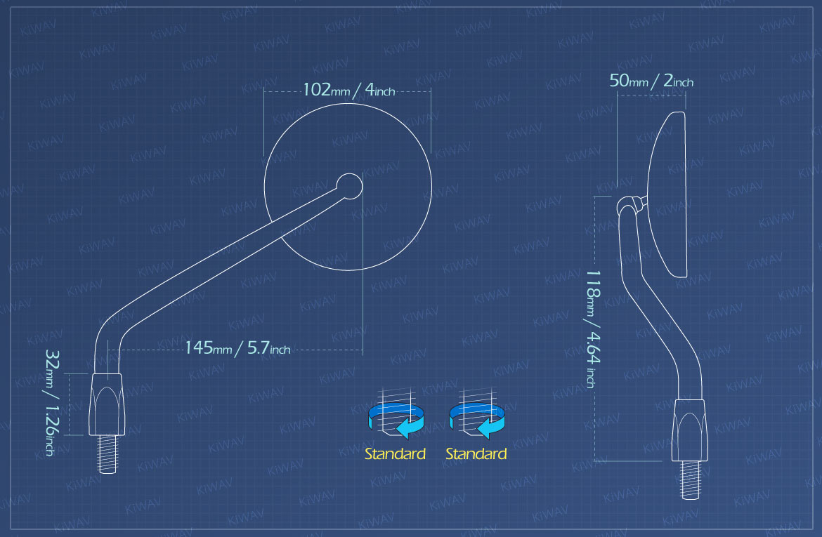 KiWAV Measurement graph of Eclipse mirrors for Triumph with 22mm handlebar and M10 mirror threads