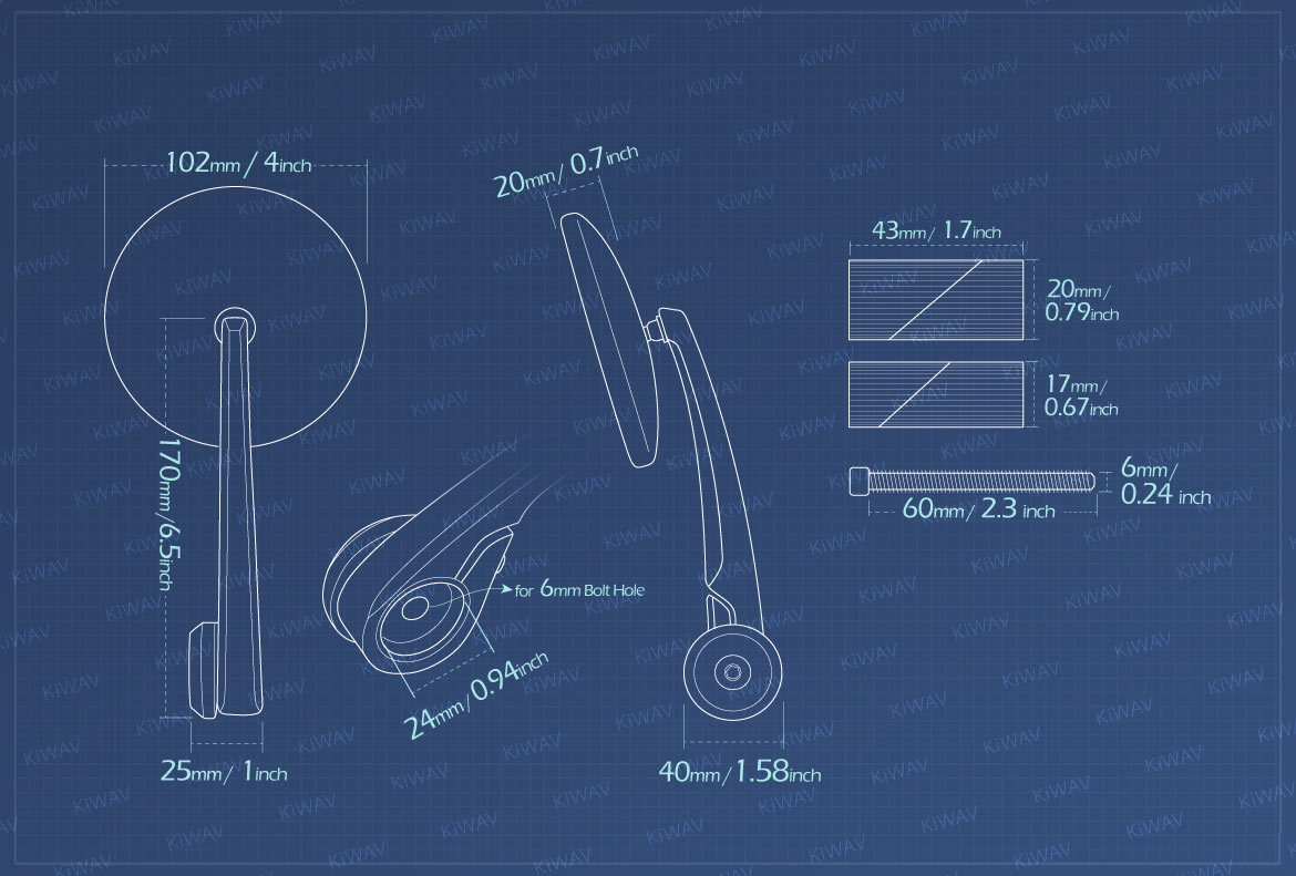 Measurement of KiWAV Eclipse motorcycle bar end mirrors for 1inch hollow end handlebars