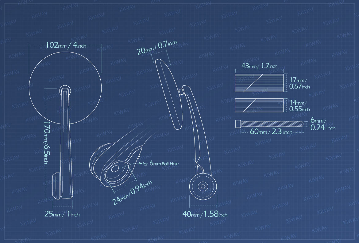 Measurement of KiWAV Eclipse motorcycle bar end mirrors for 7/8 inch hollow end handlebars