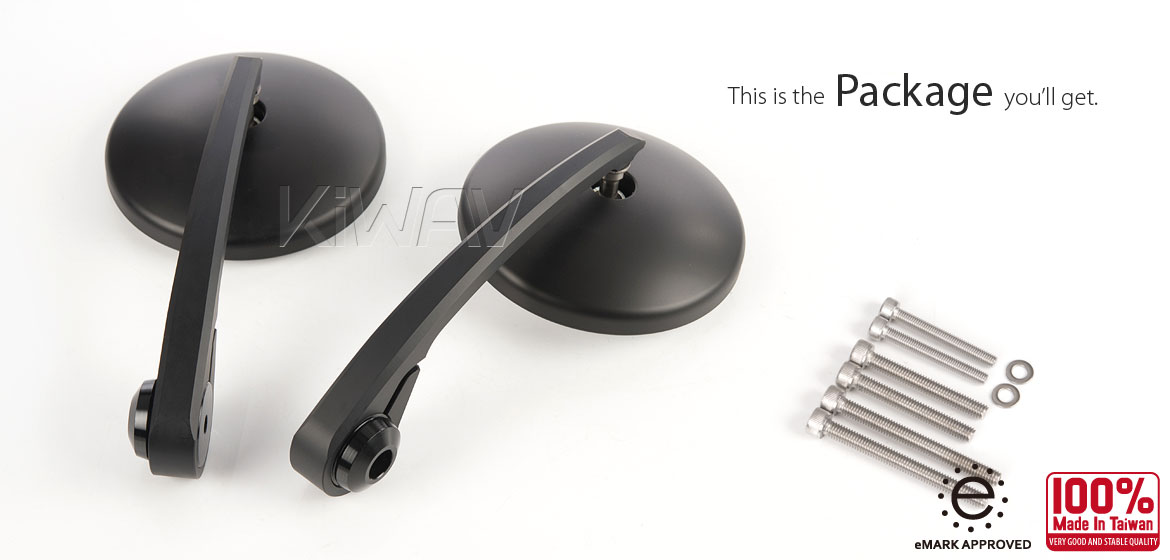 KiWAV motorcycle round bar end mirrors Eclipse black for Triumph air-cooled models with OEM handlebars