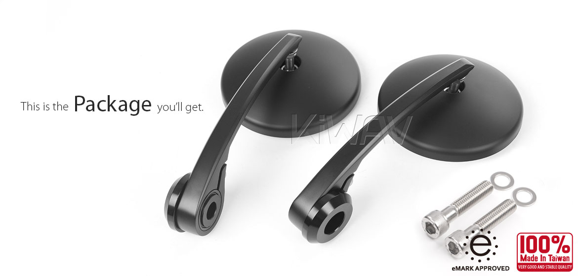 KiWAV bar end mirrors Eclipse black compatible for BMW M10 threaded handlebar