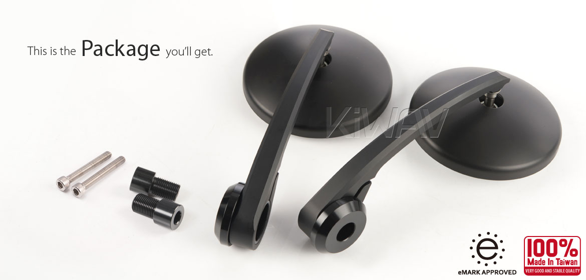 KiWAV motorcycle round heavy bar end mirrors Eclipse black for most Yamaha with M16 threaded