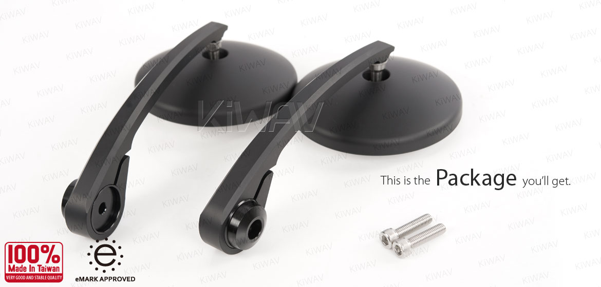 KiWAV Eclipse black motorcycle bar end mirrors for Moto Guzzi