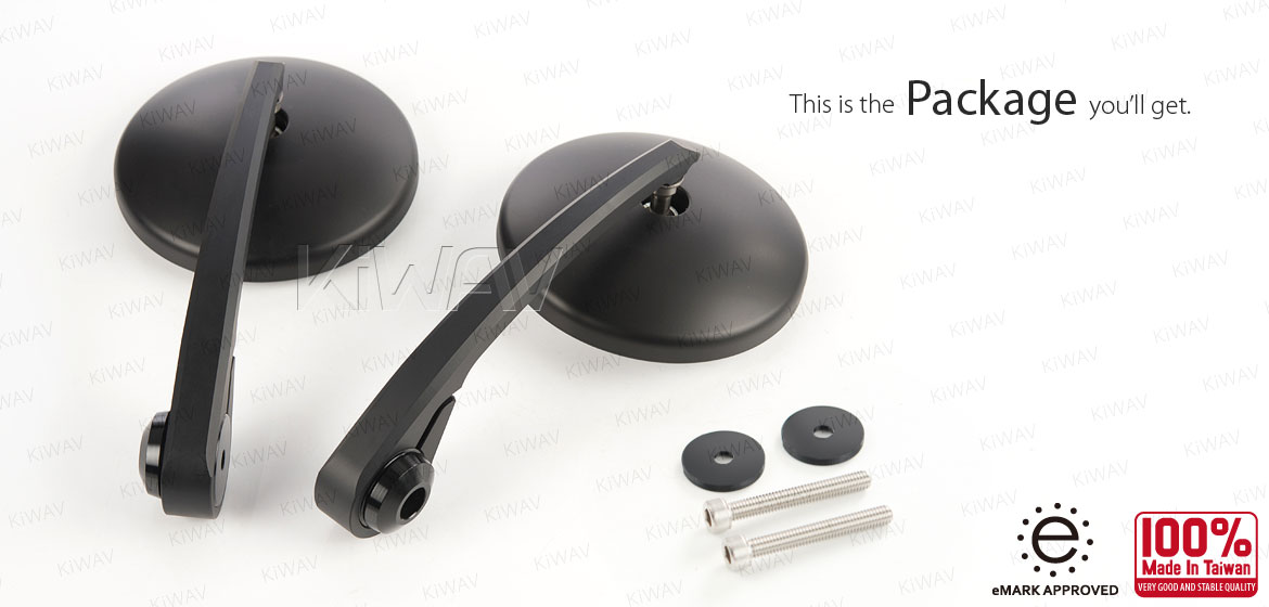 KiWAV motorcycle round bar end mirrors Eclipse black compatible for Royal Enfield Interceptor 650