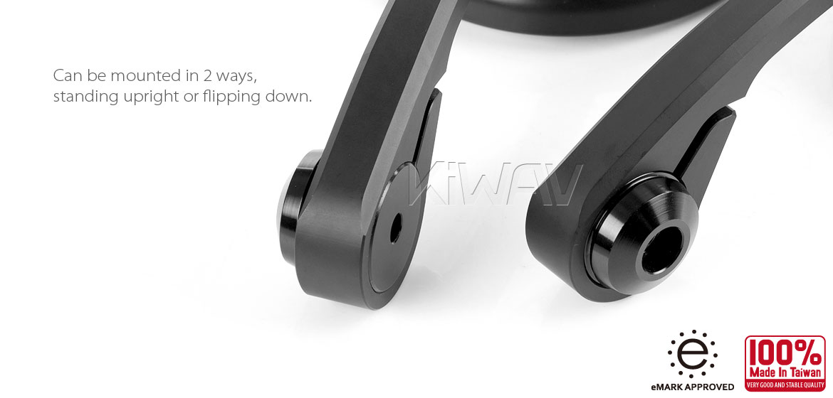 KiWAV motorcycle round bar end mirrors Eclipse black compatible for Royal Enfield Interceptor 650