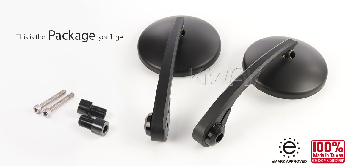 KiWAV motorcycle round bar end mirrors Eclipse black for most Yamaha with M16 threaded
