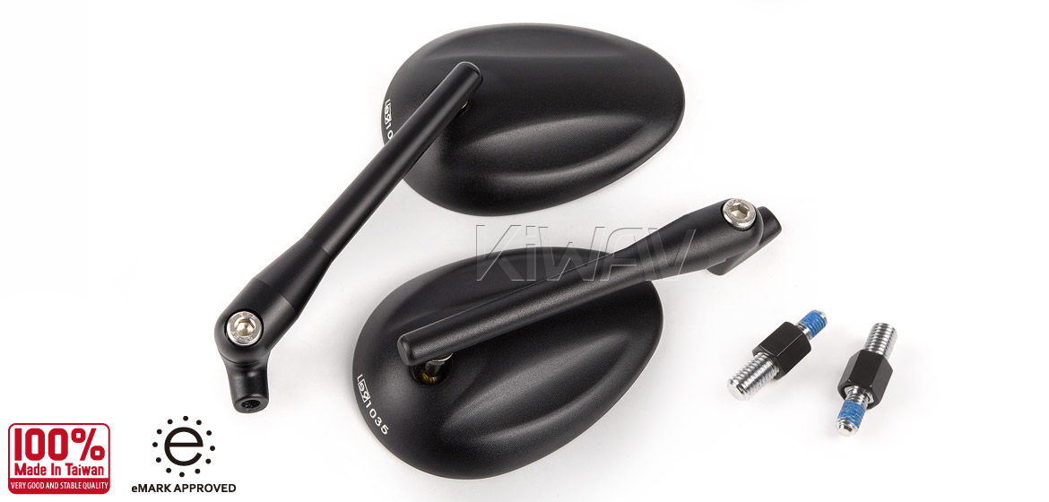 KiWAV Ellipse black motorcycle mirrors bmw fit Magazi