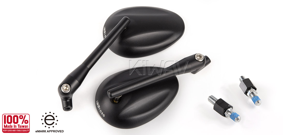 KiWAV Ellipse black motorcycle mirrors fit Harley Street 750 500 Magazi