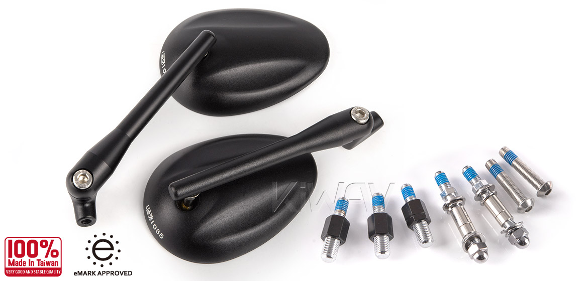KiWAV Ellipse black motorcycle mirrors universal fit Magazi