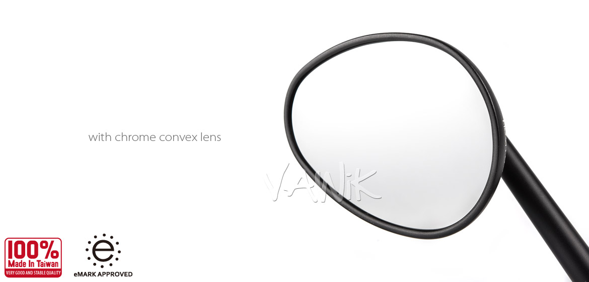 VAWiK convex mirrors black ELLIPSE mat black base fits Kawasaki