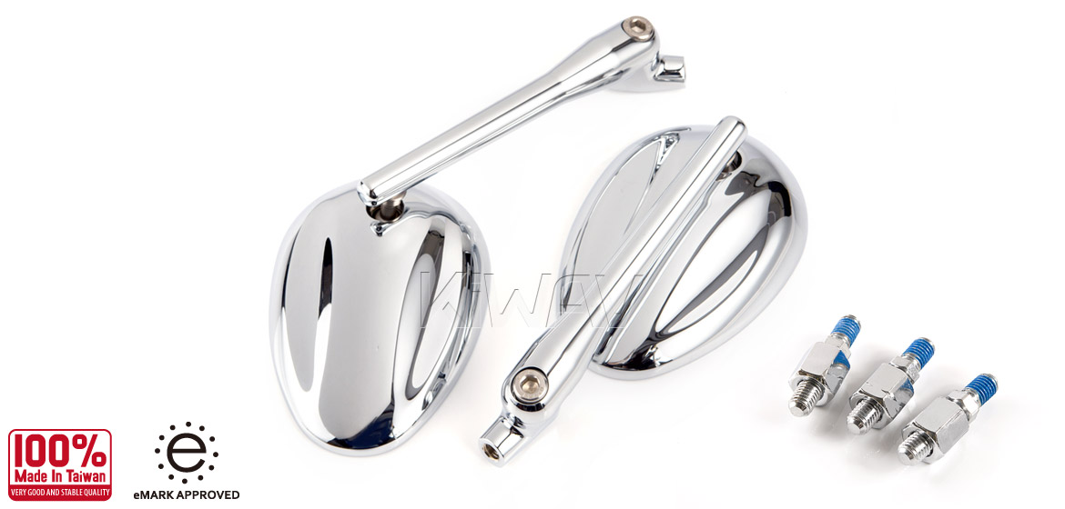 KiWAV Ellipse chrome motorcycle mirrors scooter fit Magazi