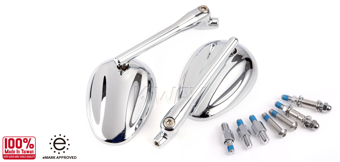 KiWAV Ellipse chrome motorcycle mirrors universal fit Magazi