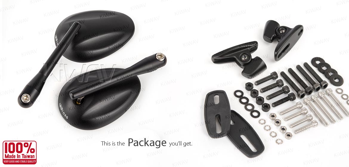 KiWAV motorcycle Ellipse black sportsbike mirrors with chrome base for Ducati Panigale