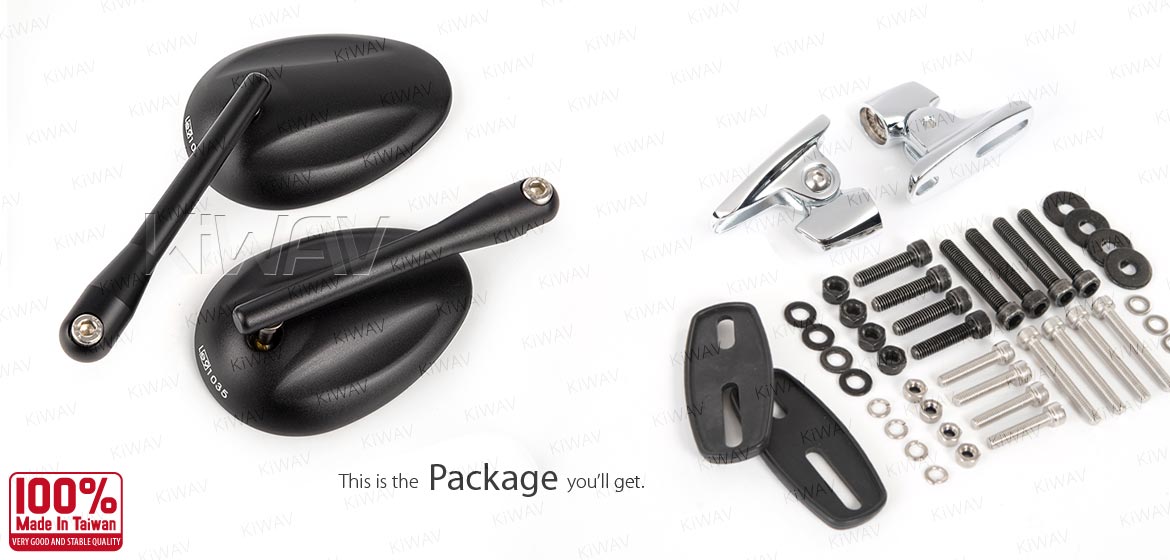 KiWAV motorcycle Ellipse black sportsbike mirrors with chrome base for Ducati Panigale