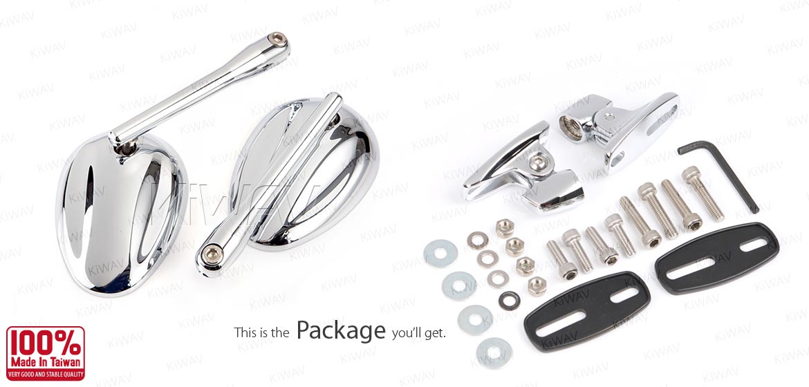KiWAV motorcycle Ellipse chrome sportsbike mirrors with chrome base for sportsbike