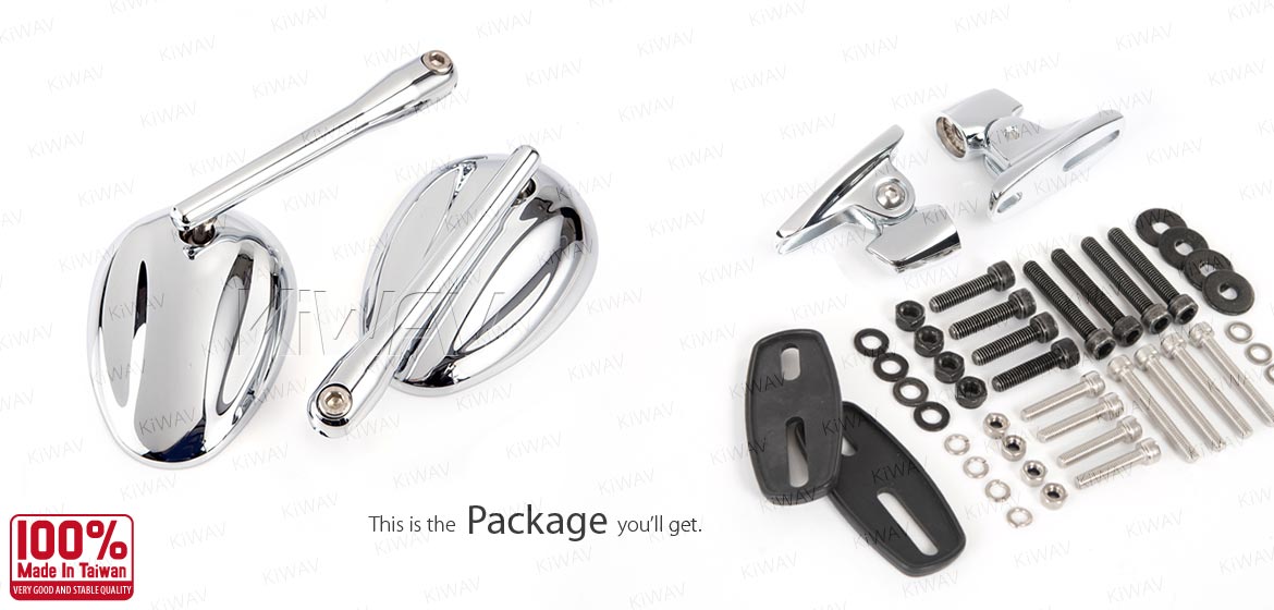 KiWAV motorcycle Ellipse chrome sportsbike mirrors with chrome base for Ducati Panigale
