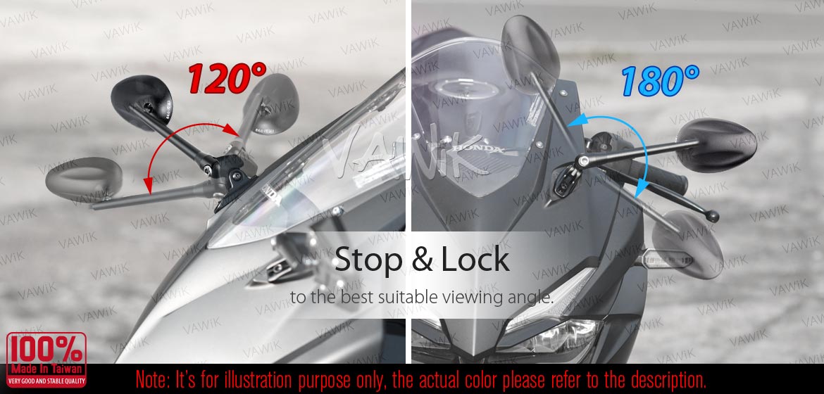 VAWiK motorcycle Ellipse chrome sportsbike mirrors with black base for sportsbike