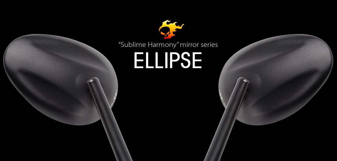 VAWiK convex mirrors black ELLIPSE mat black base fits Kawasaki