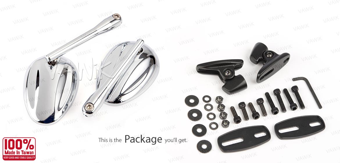 VAWiK motorcycle Ellipse chrome sportsbike mirrors with black base for sportsbike