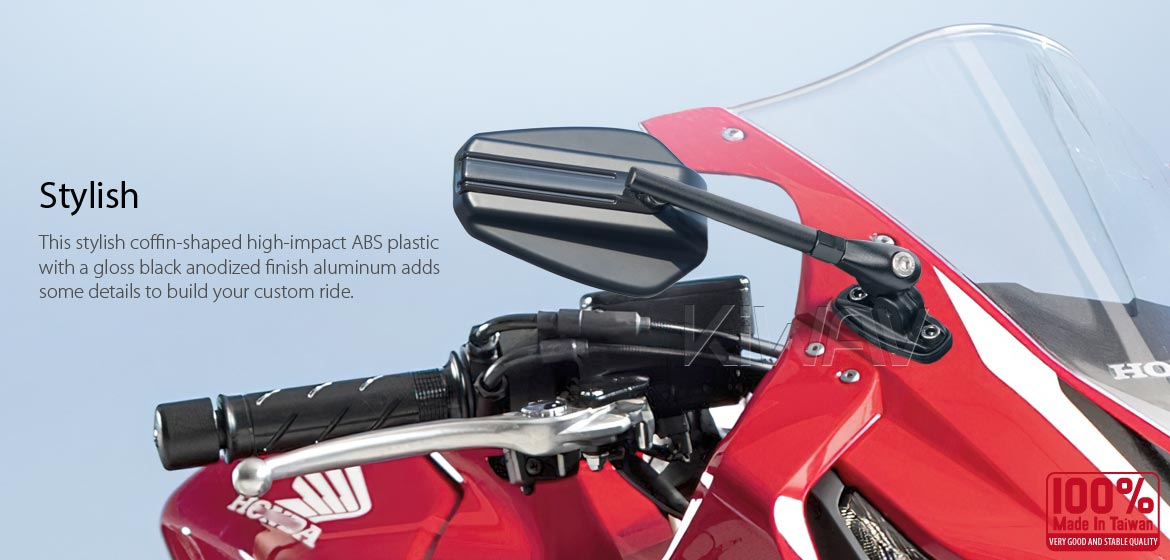 Motorcycle mirrors Emperor black for fairing mount w/ new ver. black adapter