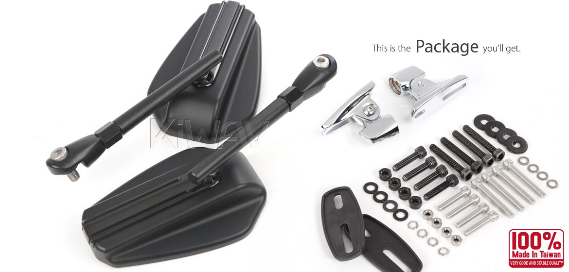 Motorcycle mirrors Emperor black for fairing mount w/ new ver. chrome adapter