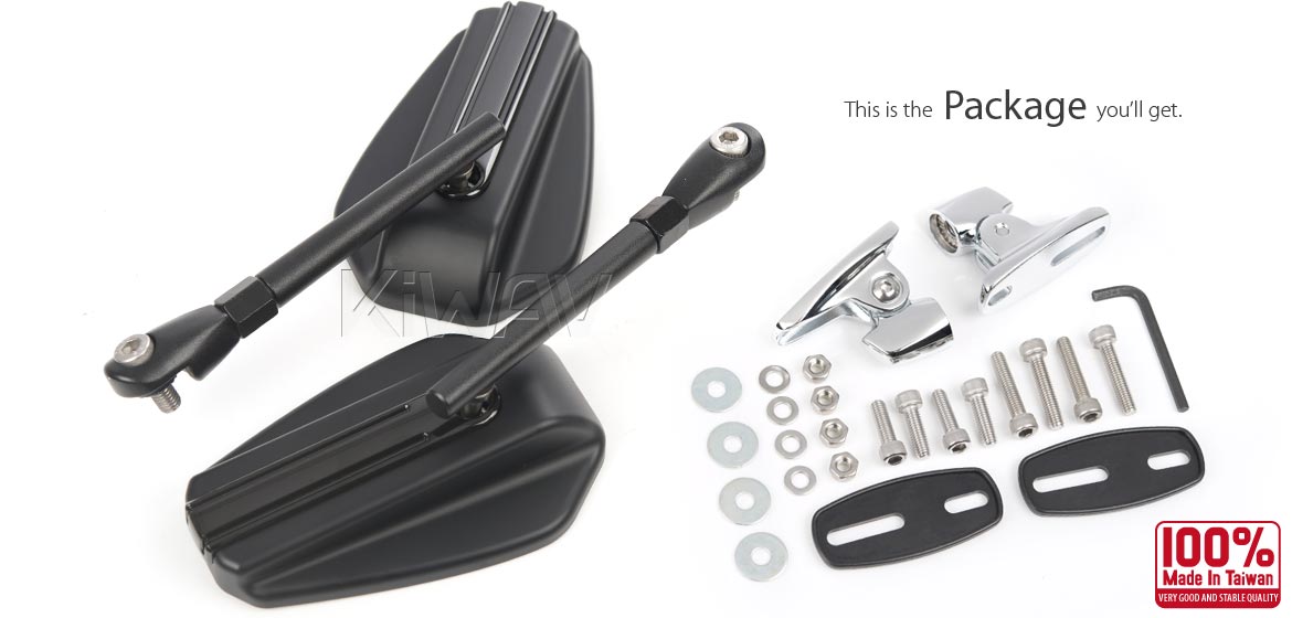 Motorcycle mirrors Emperor black for fairing mount w/ new ver. chrome adapter