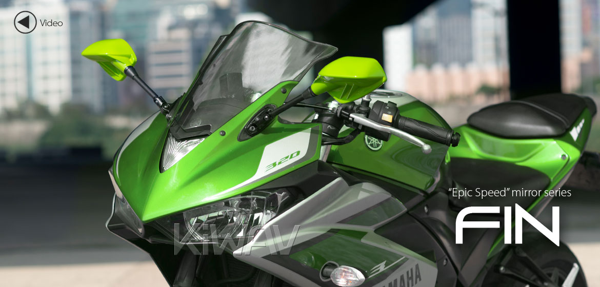 KiWAV Fin green fairing mount rearview mirrors for sportsbike motorcycle Magazi