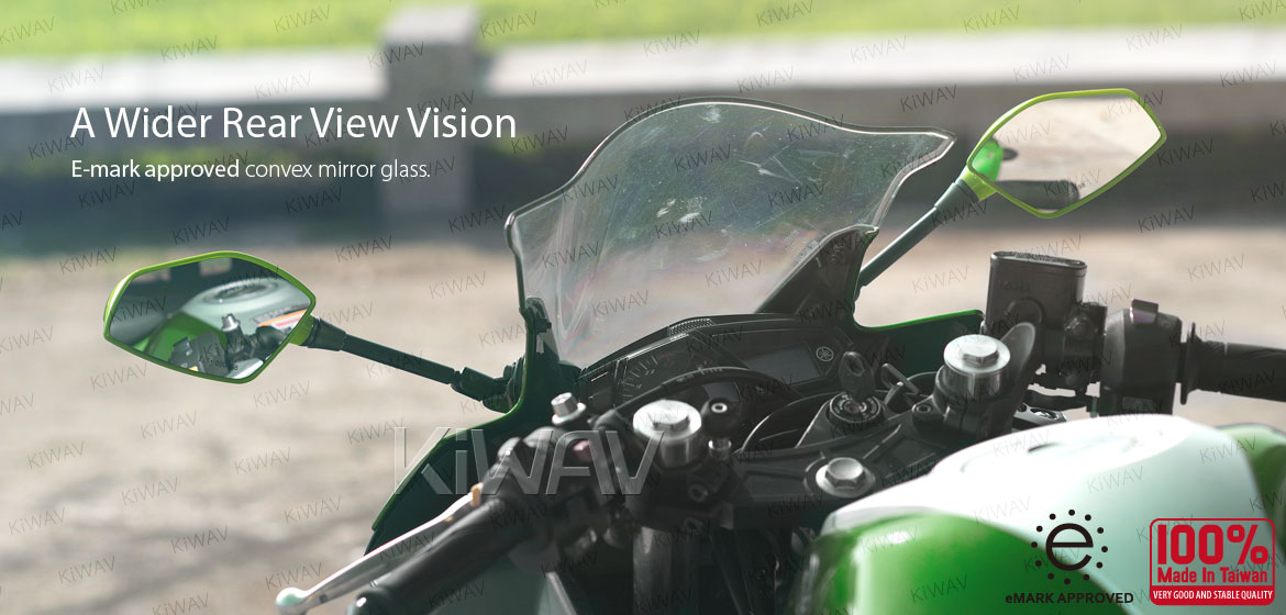 KiWAV Fin green fairing mount rearview mirrors for sportsbike motorcycle Magazi