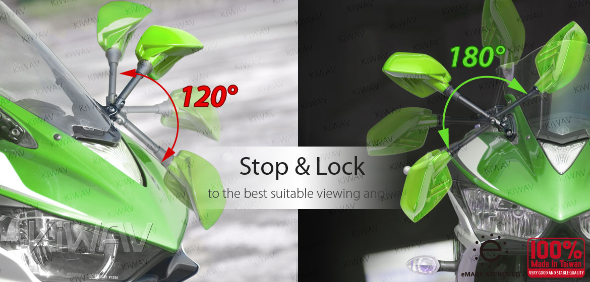 KiWAV Fin green fairing mount rearview mirrors for sportsbike motorcycle Magazi