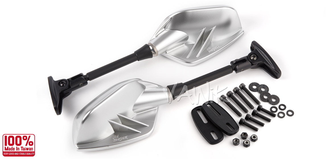 VAWiK Fin silver fairing mount rearview mirrors for sportsbike motorcycle Magazi
