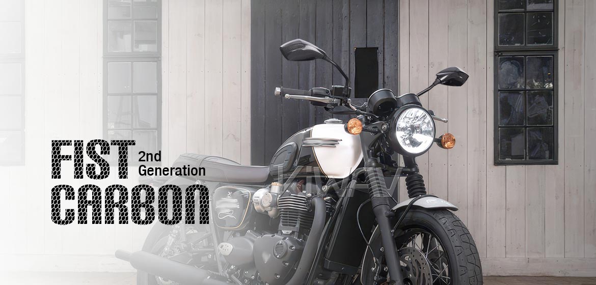 Motorcycle mirrors 2nd generation Fist compatible with Triumph 25mm handlebar and go-through mounts