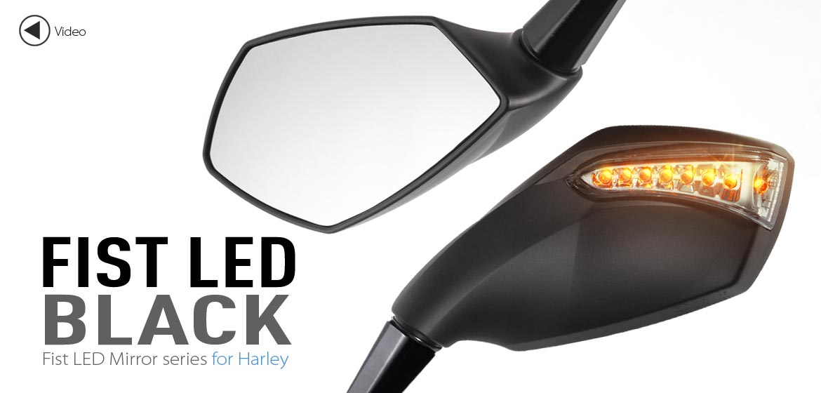 KiWAV motorcycle mirrors FistLED black Harley Magazi