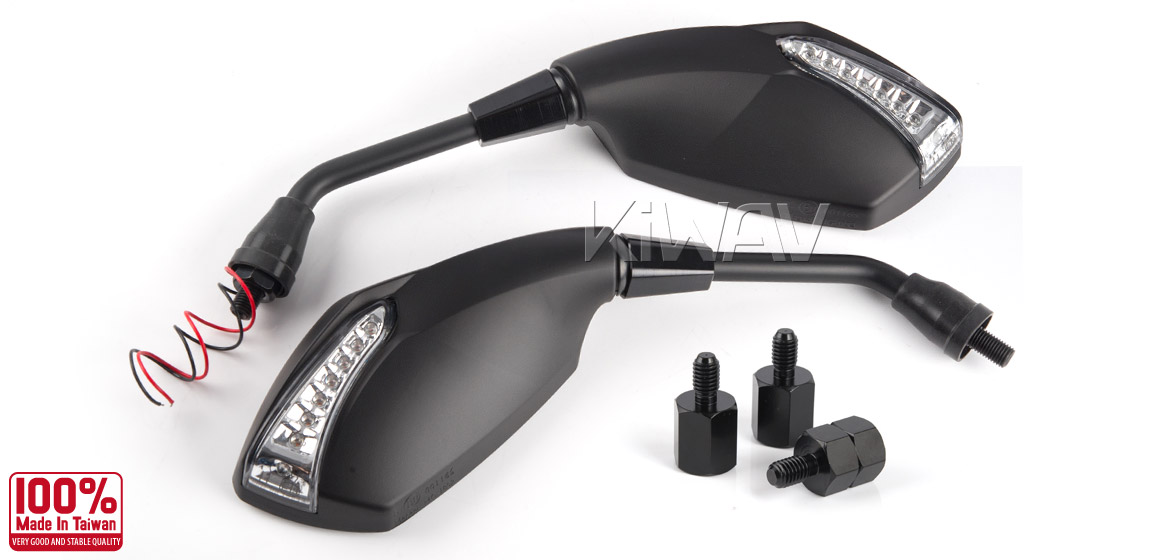 KiWAV motorcycle mirrors FistLED black 10mm scooter Magazi