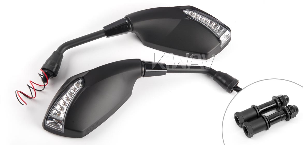 KiWAV motorcycle LED mirrors Fist black compatible with Triumph 25mm handlebar and go-through mounts