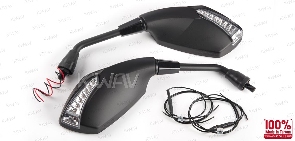 KiWAV motorcycle mirrors FistLED black 10mm universal