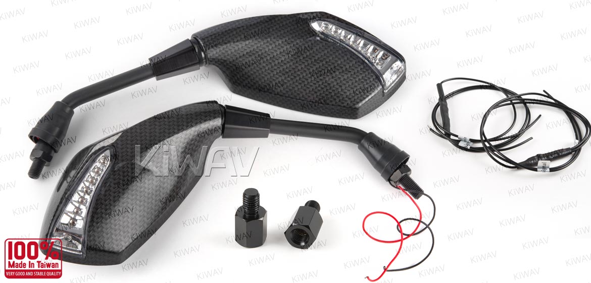 KiWAV motorcycle mirrors FistLED carbon for BMW