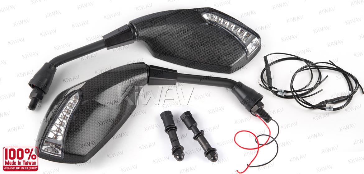 KiWAV motorcycle mirrors FistLED carbon for Harley