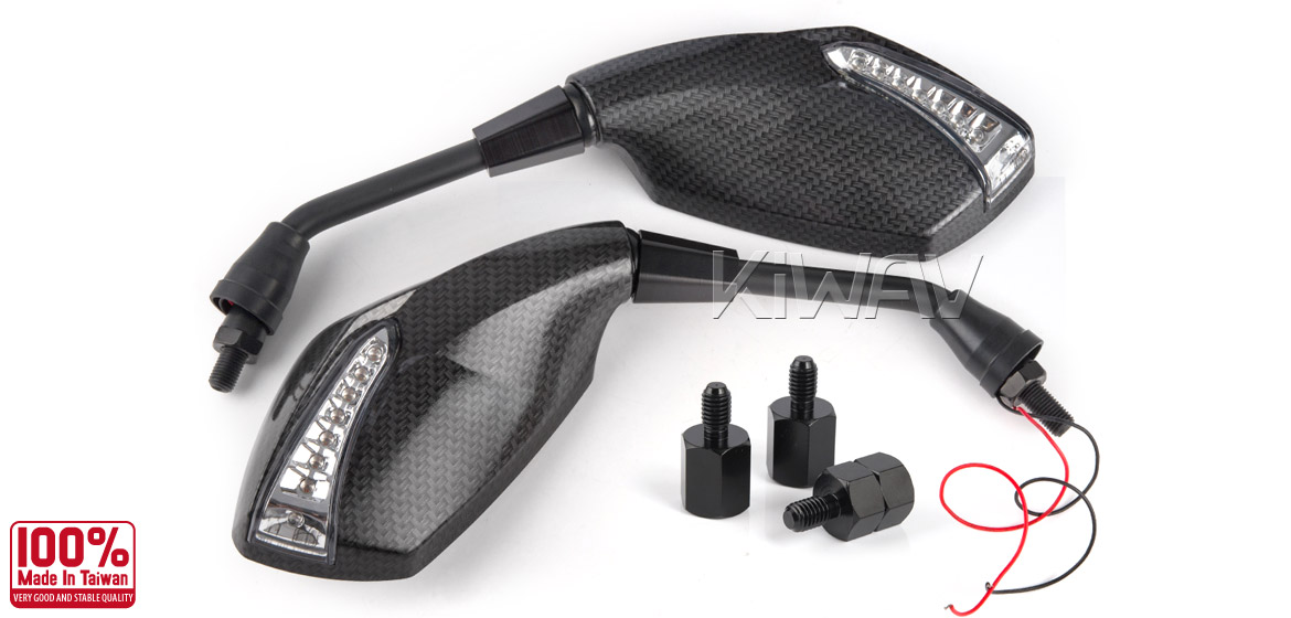 KiWAV motorcycle mirrors FistLED carbon 10mm scooter Magazi