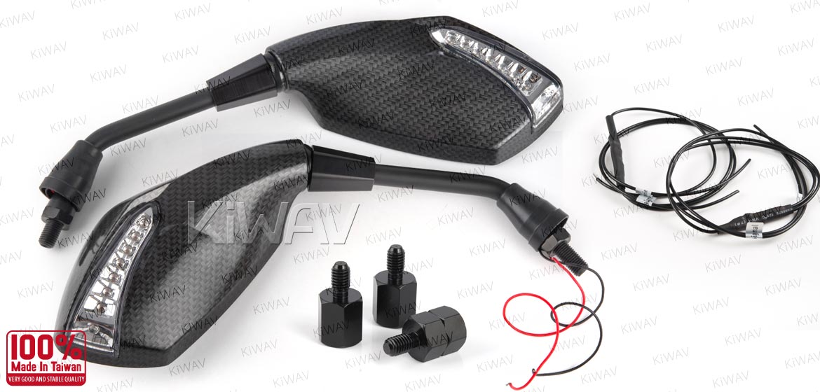 KiWAV motorcycle mirrors FistLED carbon for scooter