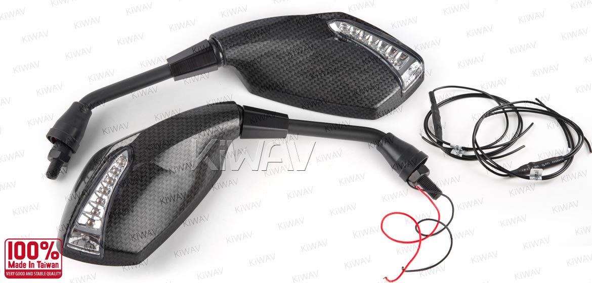 KiWAV motorcycle mirrors FistLED carbon 10mm universal