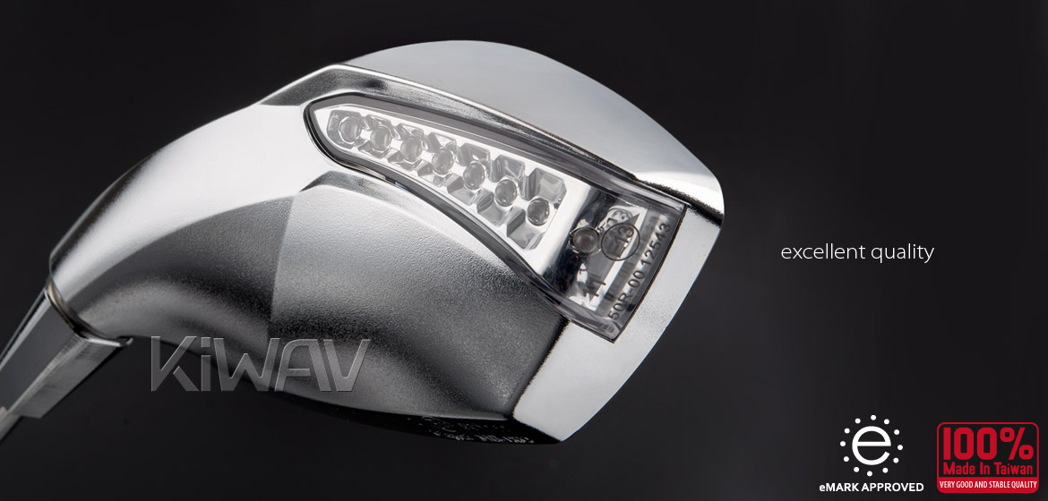 KiWAV motorcycle mirrors FistLED sandblast chrome 10mm scooter Magazi